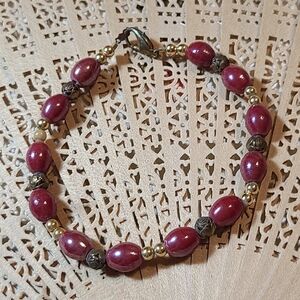 Unique Vintage Maroon and Gold Beaded Bracelet
